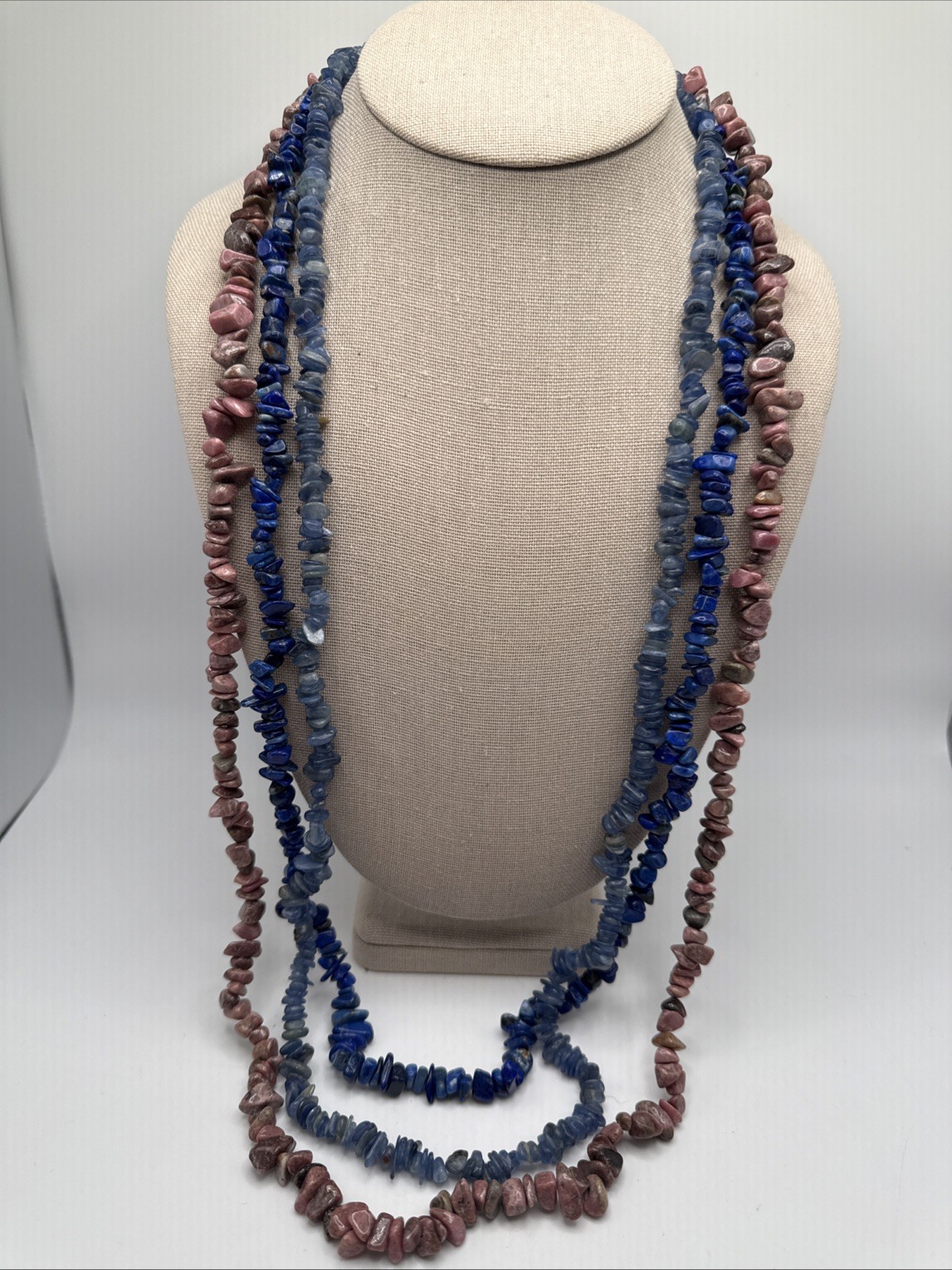 Lapis Lazuli, Kyanite & Rhodochrosite Gemstone Nugget Necklaces Lot Of 3 JTV