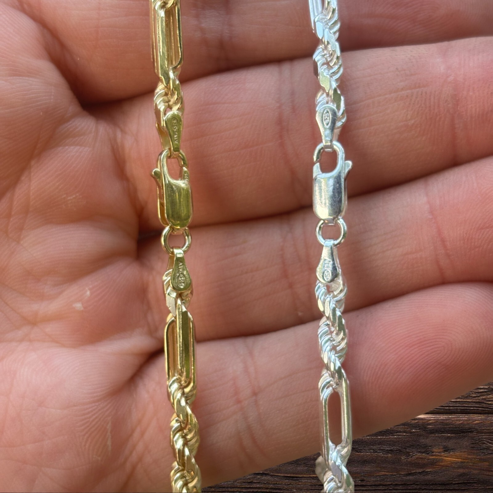 4mm Figarope Chain Necklace – Real Solid 925 Sterling Silver Or 14k Gold Vermeil