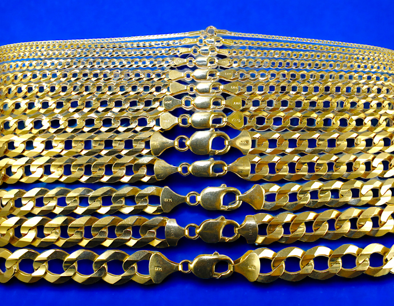14K Yellow Gold SOLID Curb Cuban Chain Necklace Bracelet Real 1.5mm-14mm 7″-30″