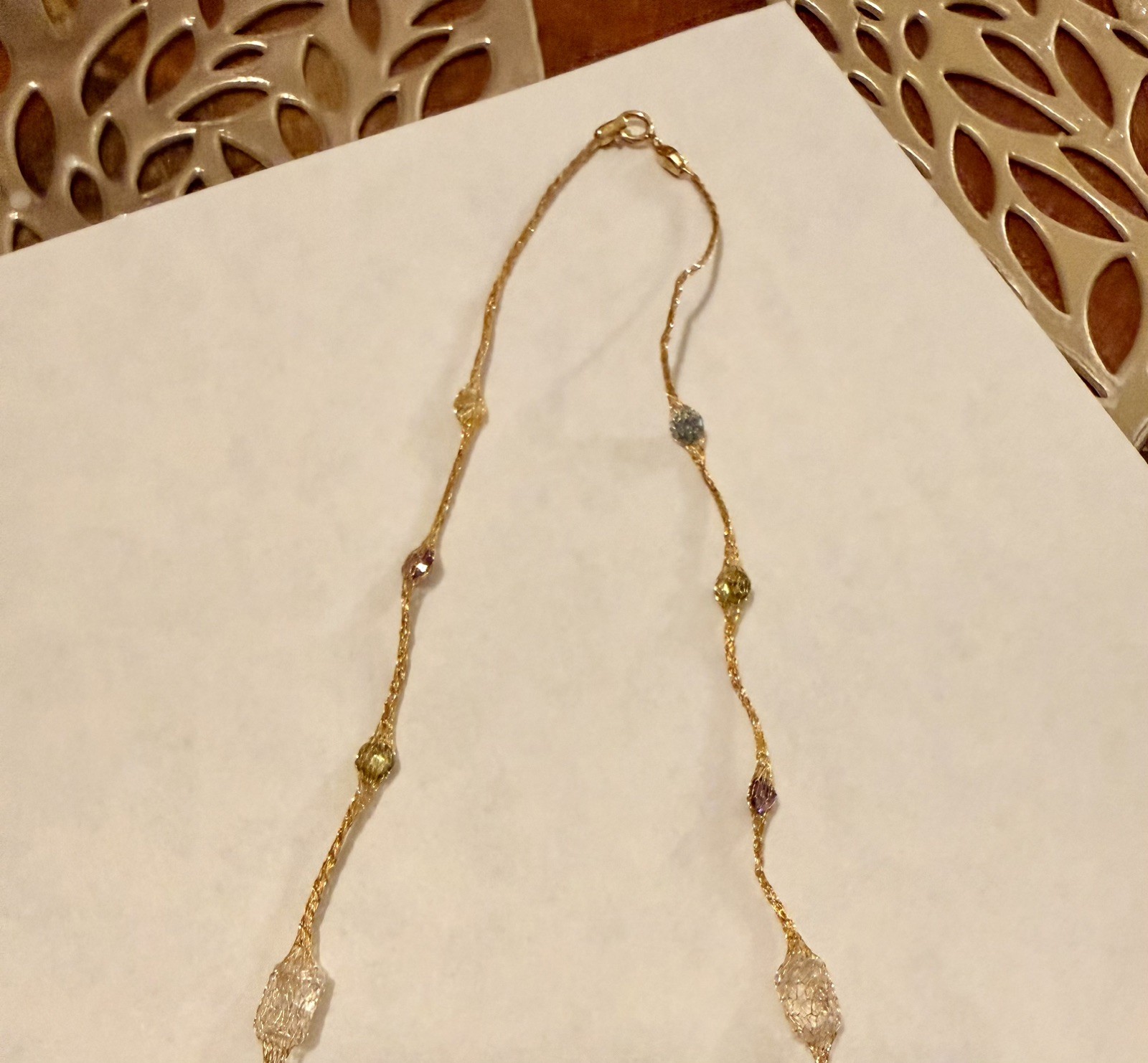 10 k Yellow Gold Multi Gemstone Mesh Necklace Italy ☆1758 AR 23″