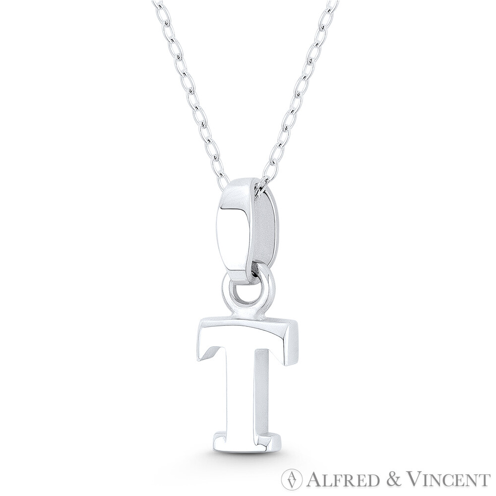Initial Letter “T” 20x7mm (0.8×0.28in) Charm 3D Pendant in .925 Sterling Silver