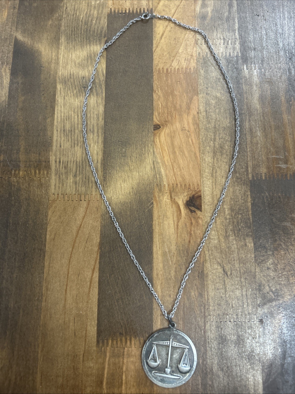 18.25” German Krementz Sterling Silver Rope Chain Scale Pendant Libra 14 Grams