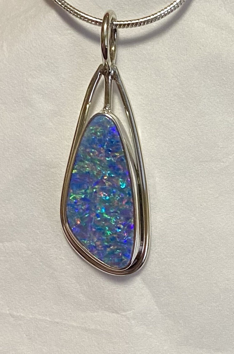 Stunning Natural Australian Opal Pendant 1 1/2” 925 Sterling Silver 🌹