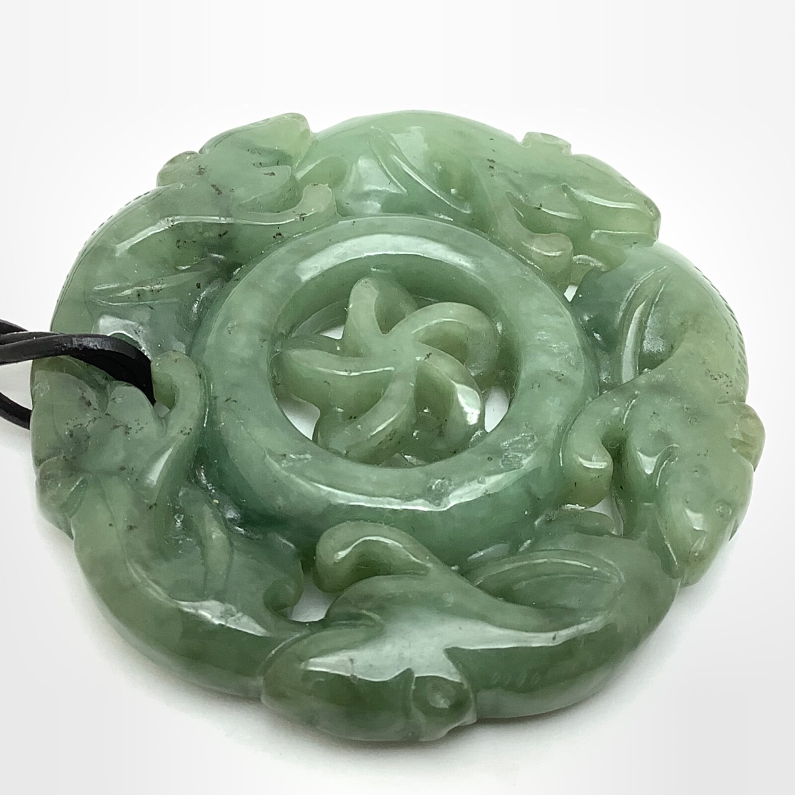 Burmese Jade Pendant Rat Running Green Jadeite Jade Disk Necklace Burma Myanmar