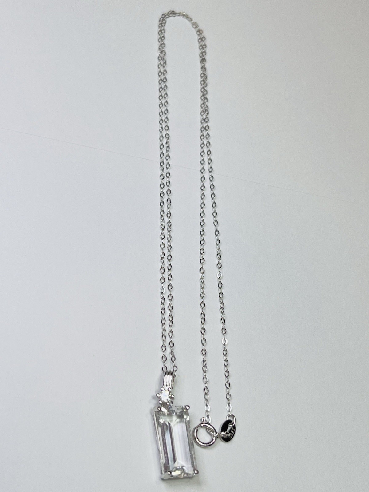 925 Sterling Silver Rectangle Clear Quartz Pendant Necklace
