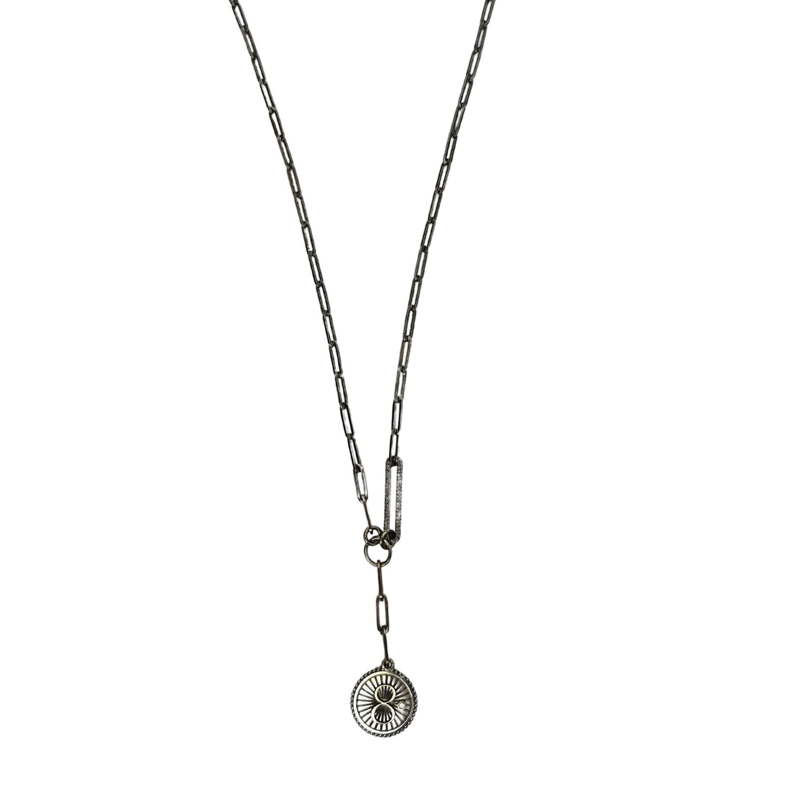 FoundRae 18k White Gold Karma Extended Clip Extension Chain 16″ w/ diamond link
