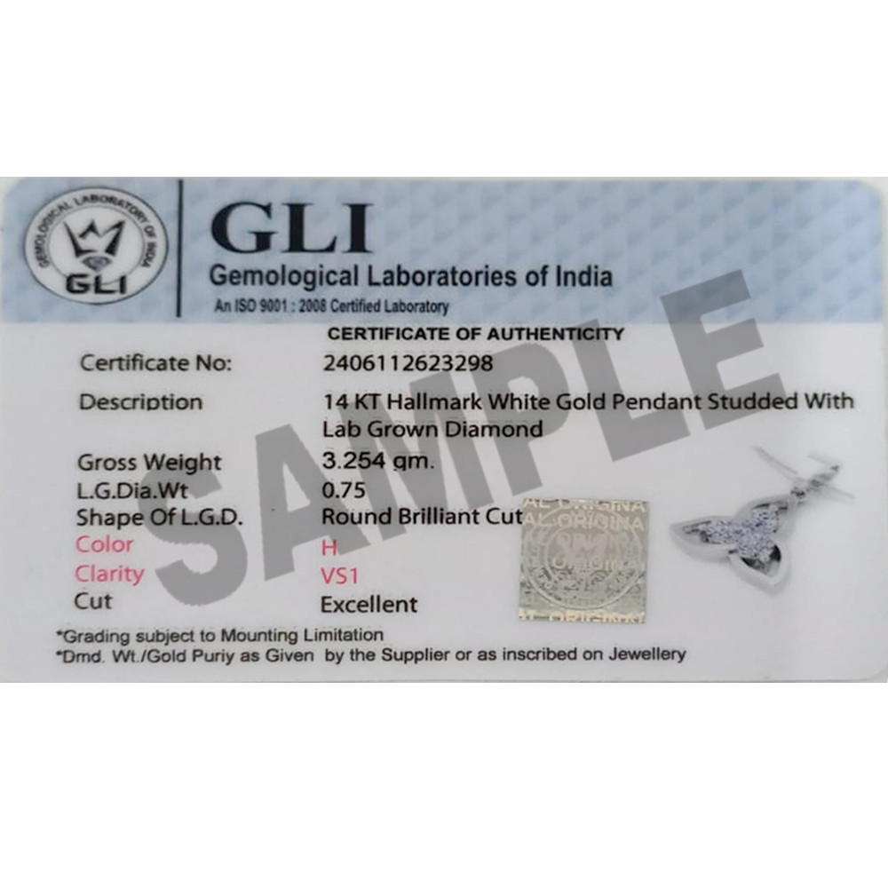 White Gold Diamond Pendant GLI HRD Round 0.80 Ct Lab Created 18k Women Necklaces