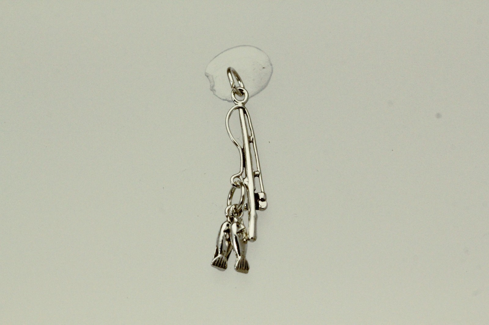 925 Sterling Silver Fishing Rod Pendant W/Two Dangle Fish Charms 1.3 G (PEN9197)