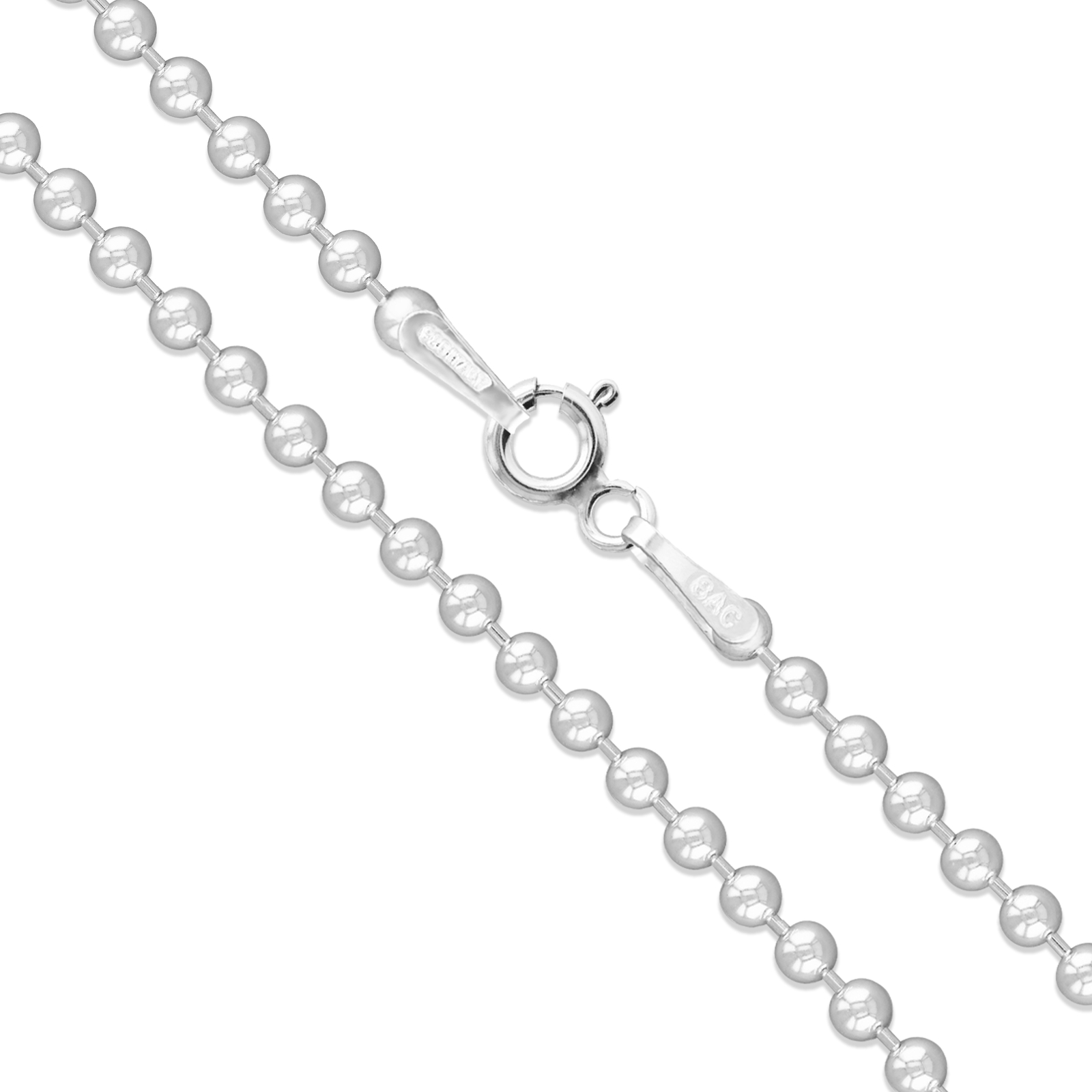 16″ Sterling Silver Necklace Italian Ball Bead Chain 925 Italy New USA Wholesale