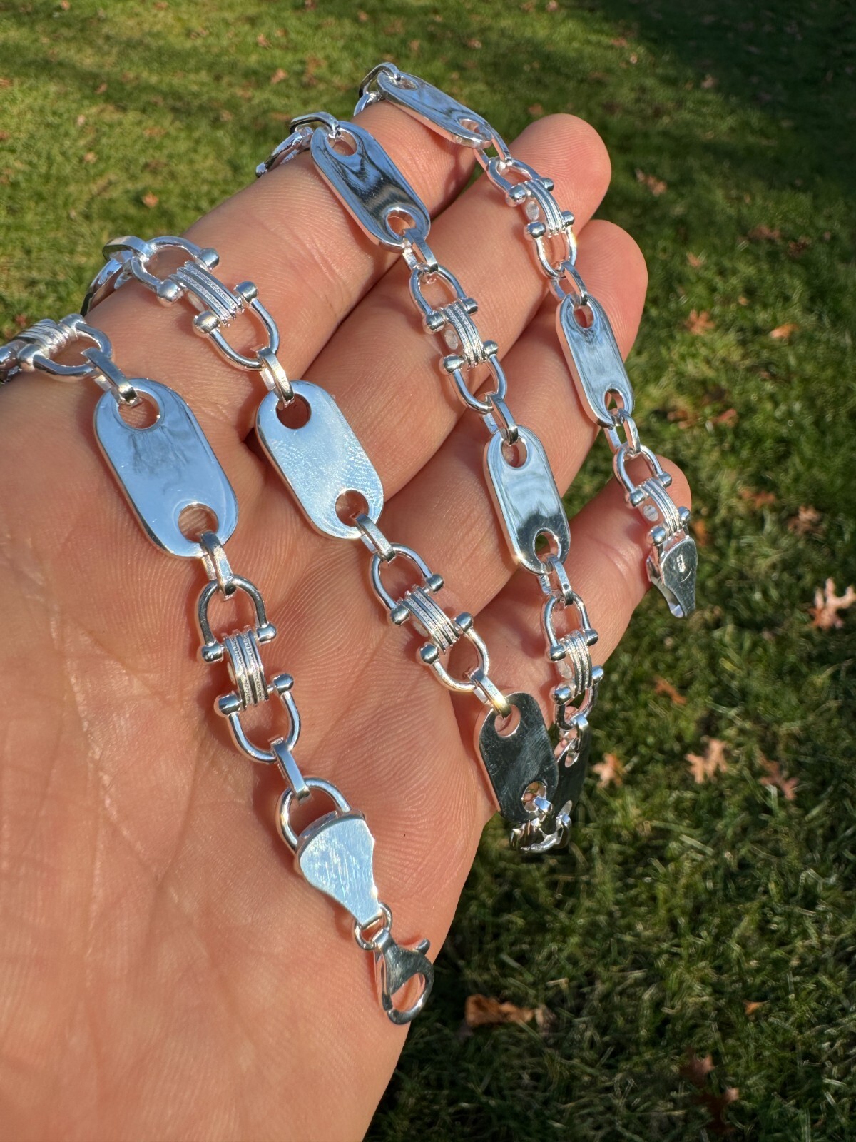 10mm Real 925 Sterling Silver Custom Mariner Ferragamo Link Chain Necklace ITALY