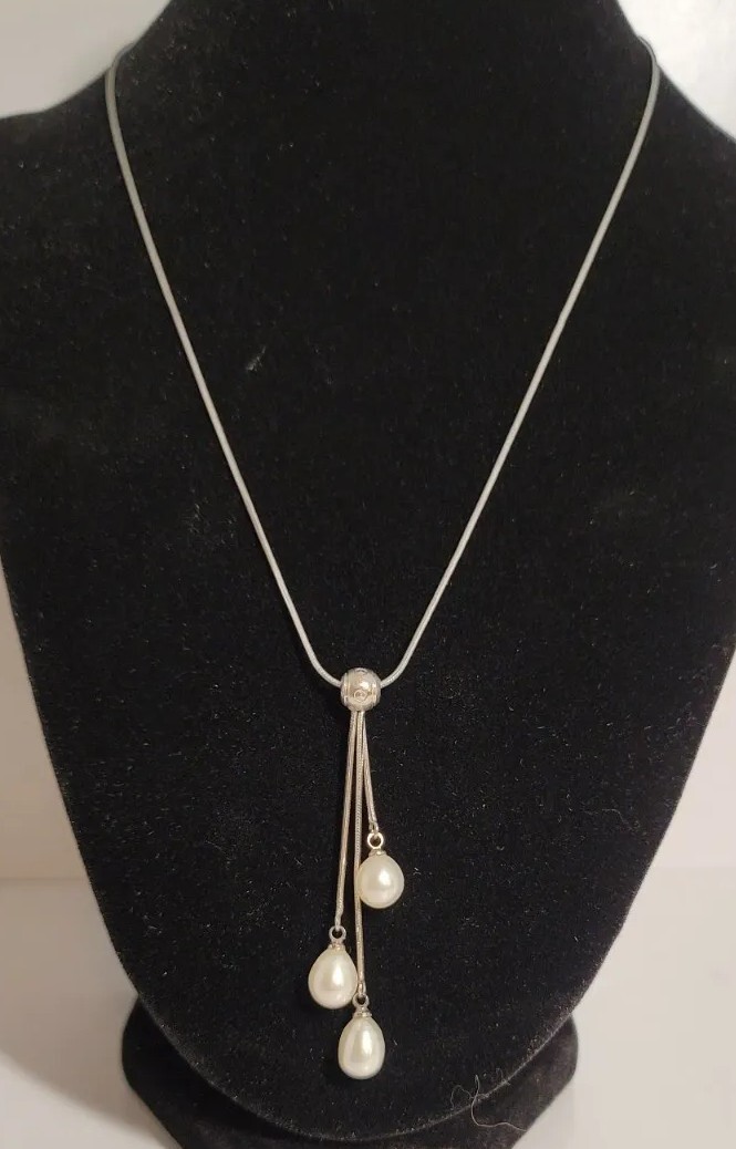 Fresh Water Tear Drop Pearls On 16 Inch Sterling Silver .925 Neckless Chain