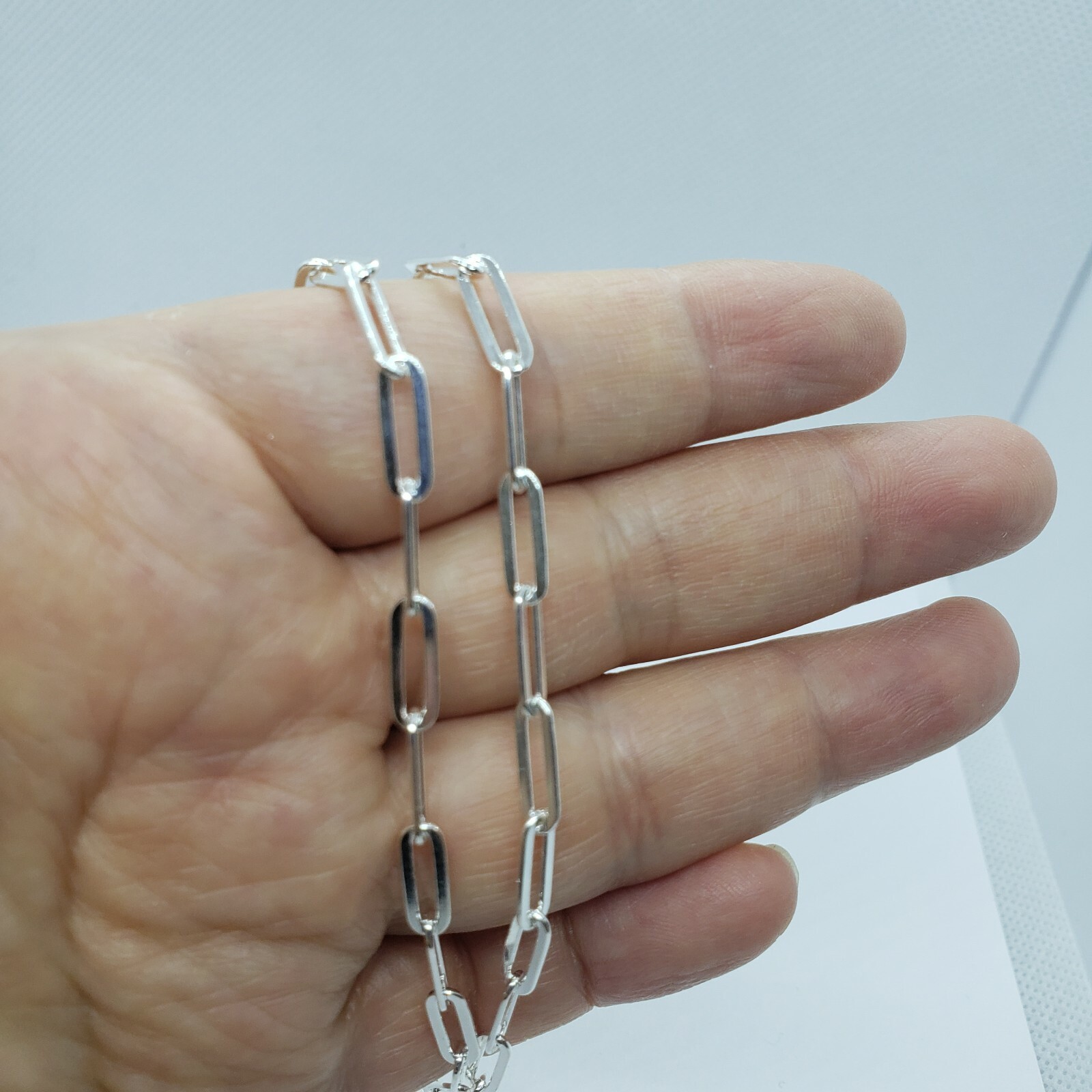 925 Sterling Silver Paperclip Chain Necklace Bracelet Italy 4mm Sizes 7-30 inch