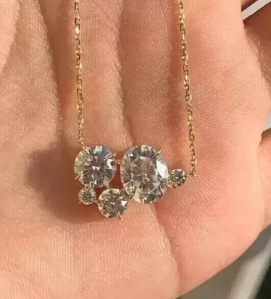 Women’s Wedding Necklace 2Ct Oval Cut 14K Yellow Gold Plated Lab Created Diamond