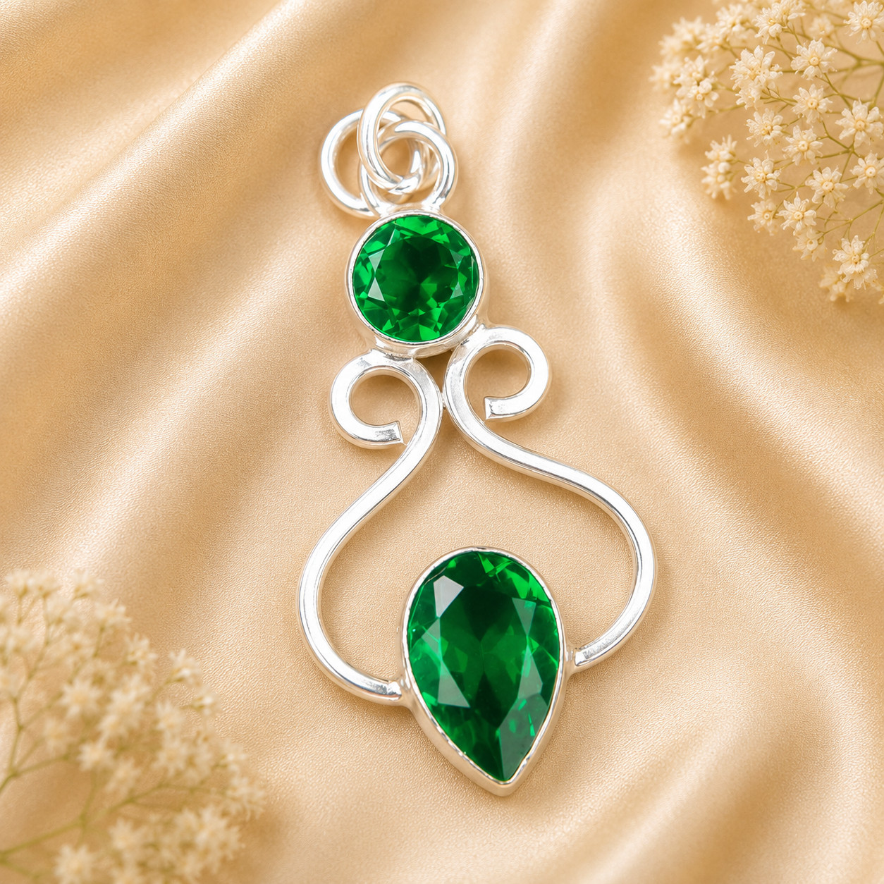 Chrome Diopside Gemstone 925 Sterling Silver Pear Cut Pendent 1.60″ Gift For Her