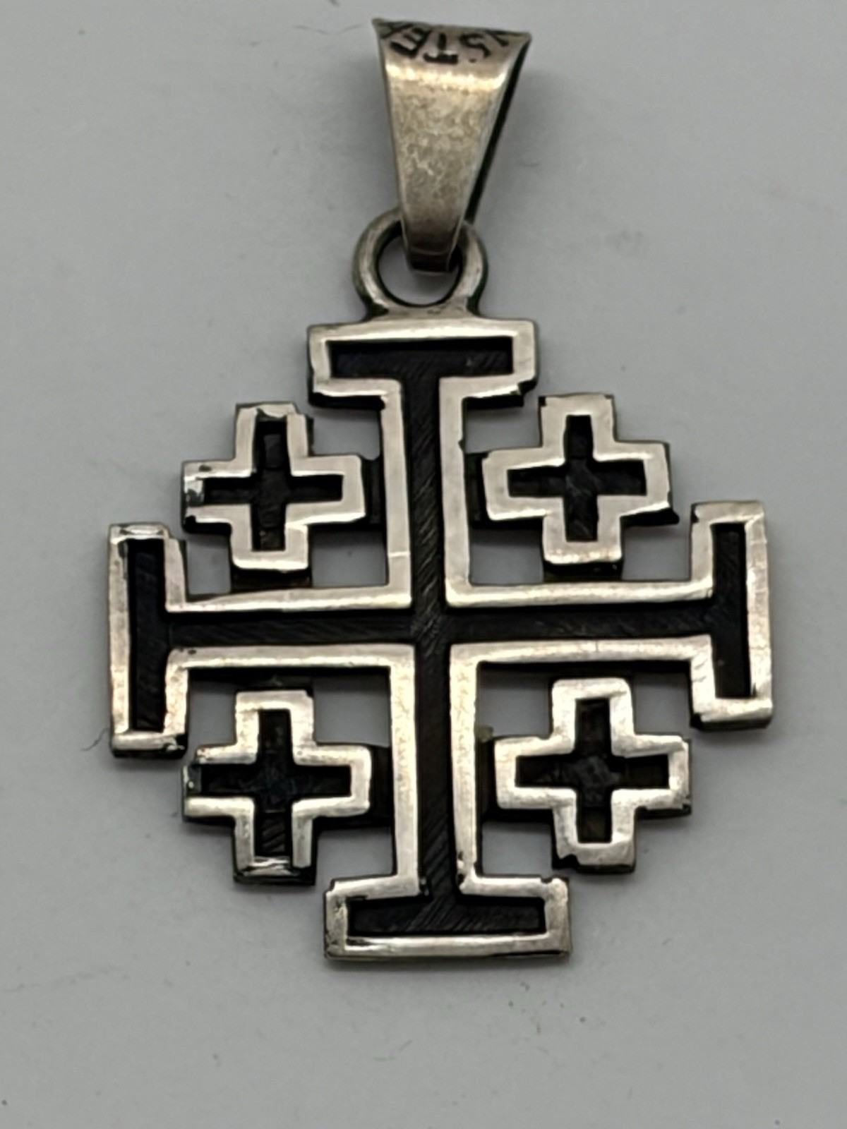 Sterling Silver Taxco Mexico Jerusalem Cross Niello Detail Pendant FR