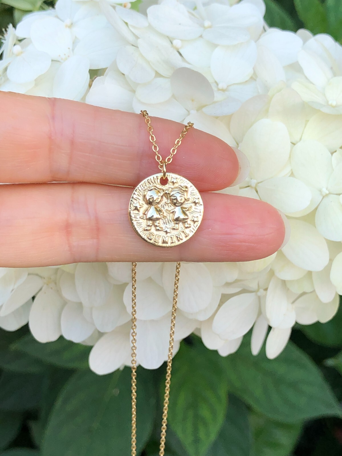 925 Sterling Silver Round Gold Zodiac Gemini Pendant Necklace Women 15mm 18″