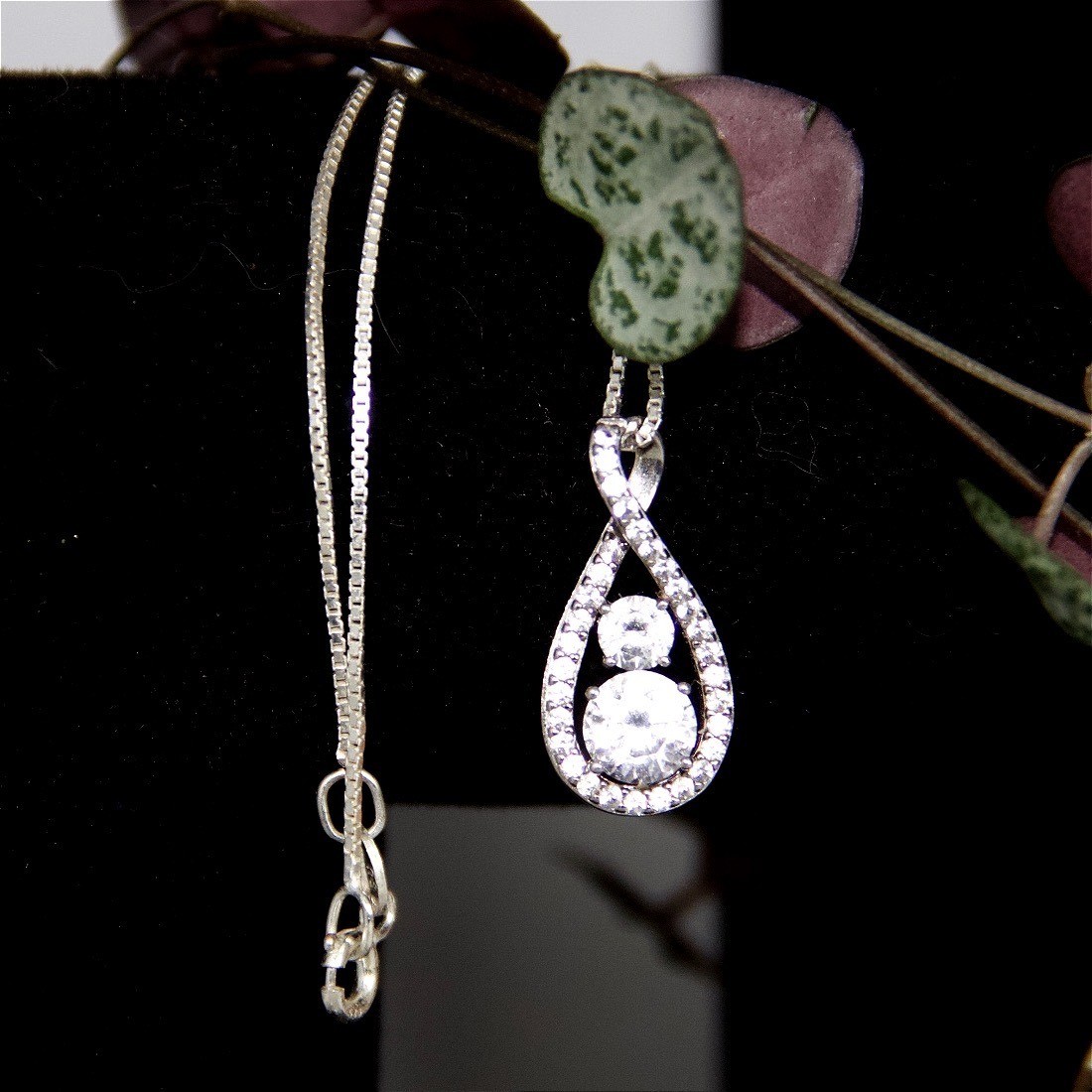 Sterling Silver 925 Teardrop Infinity Cubic Zirconia Pendant Box Chain Necklace