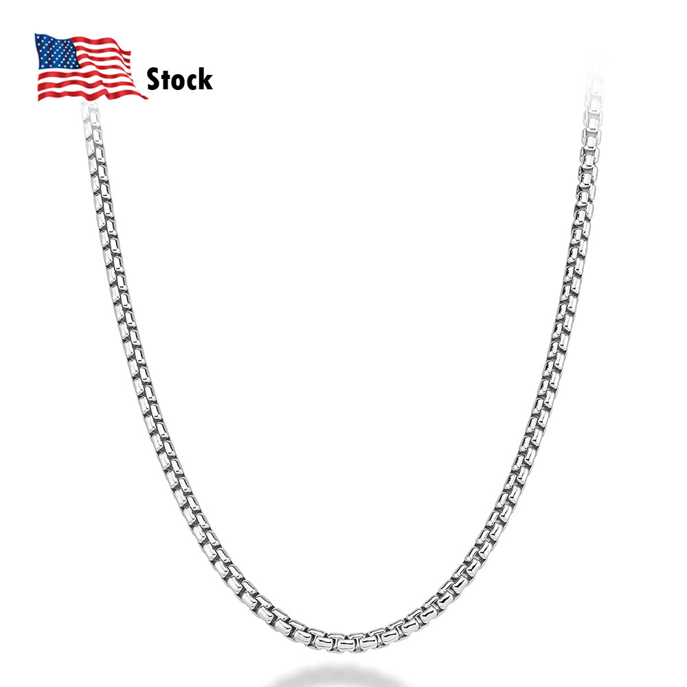 Solid 925 Sterling Silver 3mm Round Box Chain Necklace 18″-28″ for Women & Men