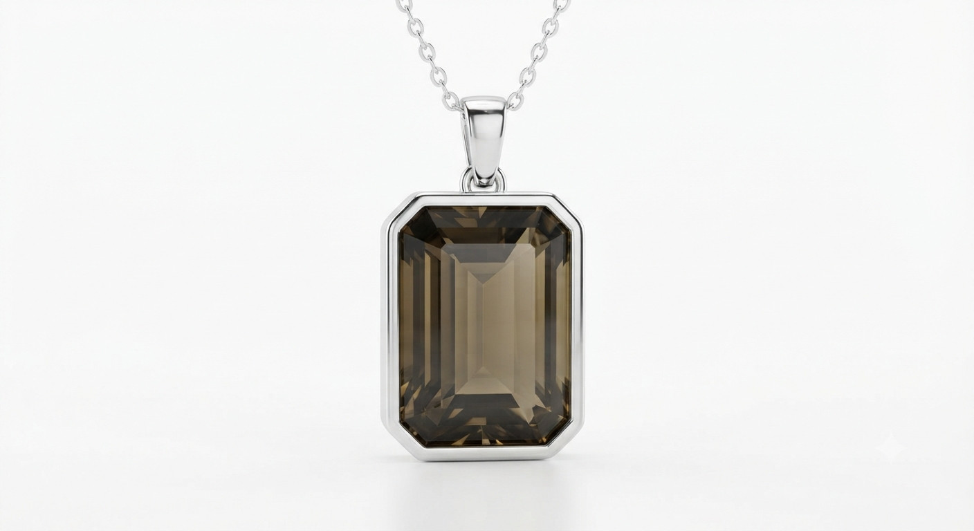Sophisticated Emerald-Cut Smokey Quartz-Style Pendant – Modern Bezel Setting