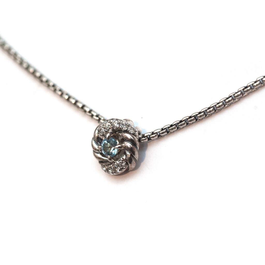 DAVID YURMAN New 8mm Petite Infinity Birthstone 17″ Necklace Aquamarine Diamond
