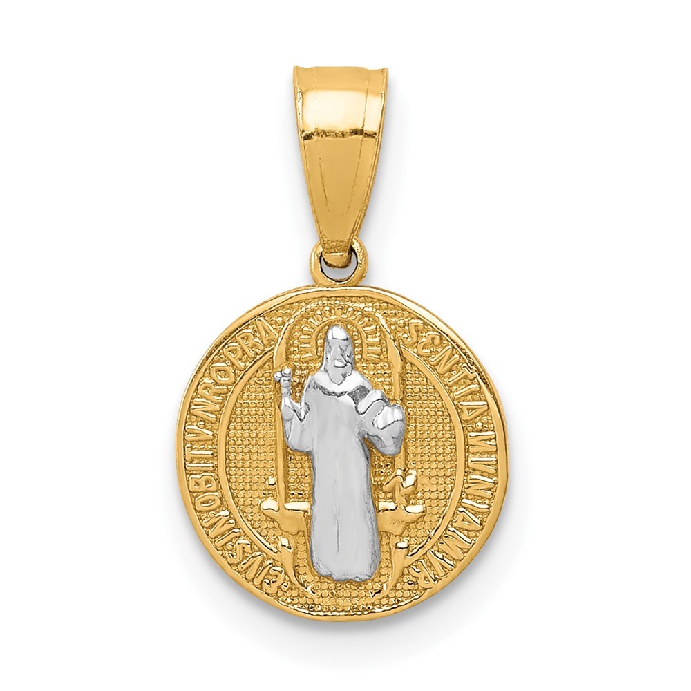 10K Yellow Gold With Rhodium San Benito Medal Charm Pendant 0.69gm