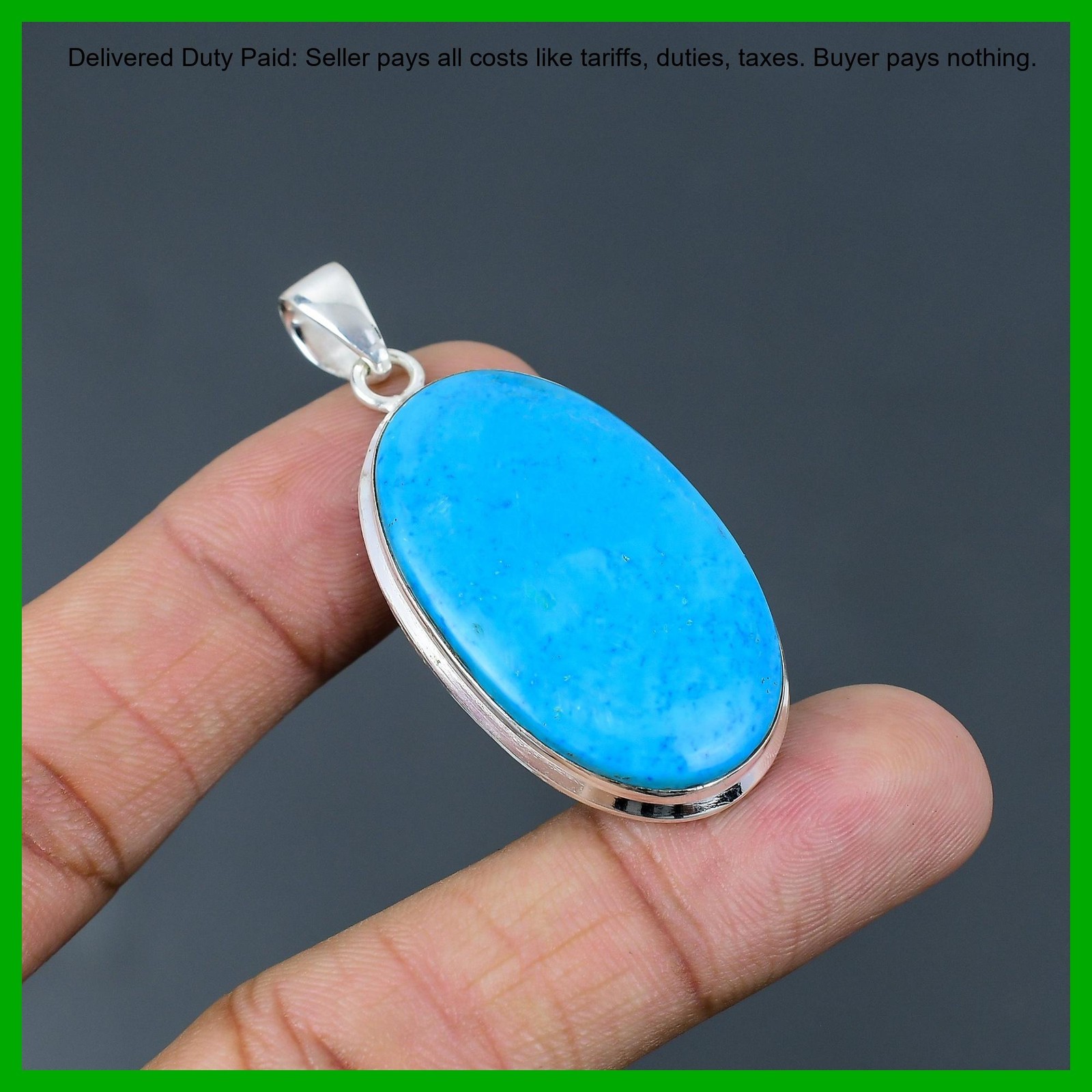925 Silver Oval Arizona Turquoise Stone Bezel Art Deco Ethnic Wife New Pendant
