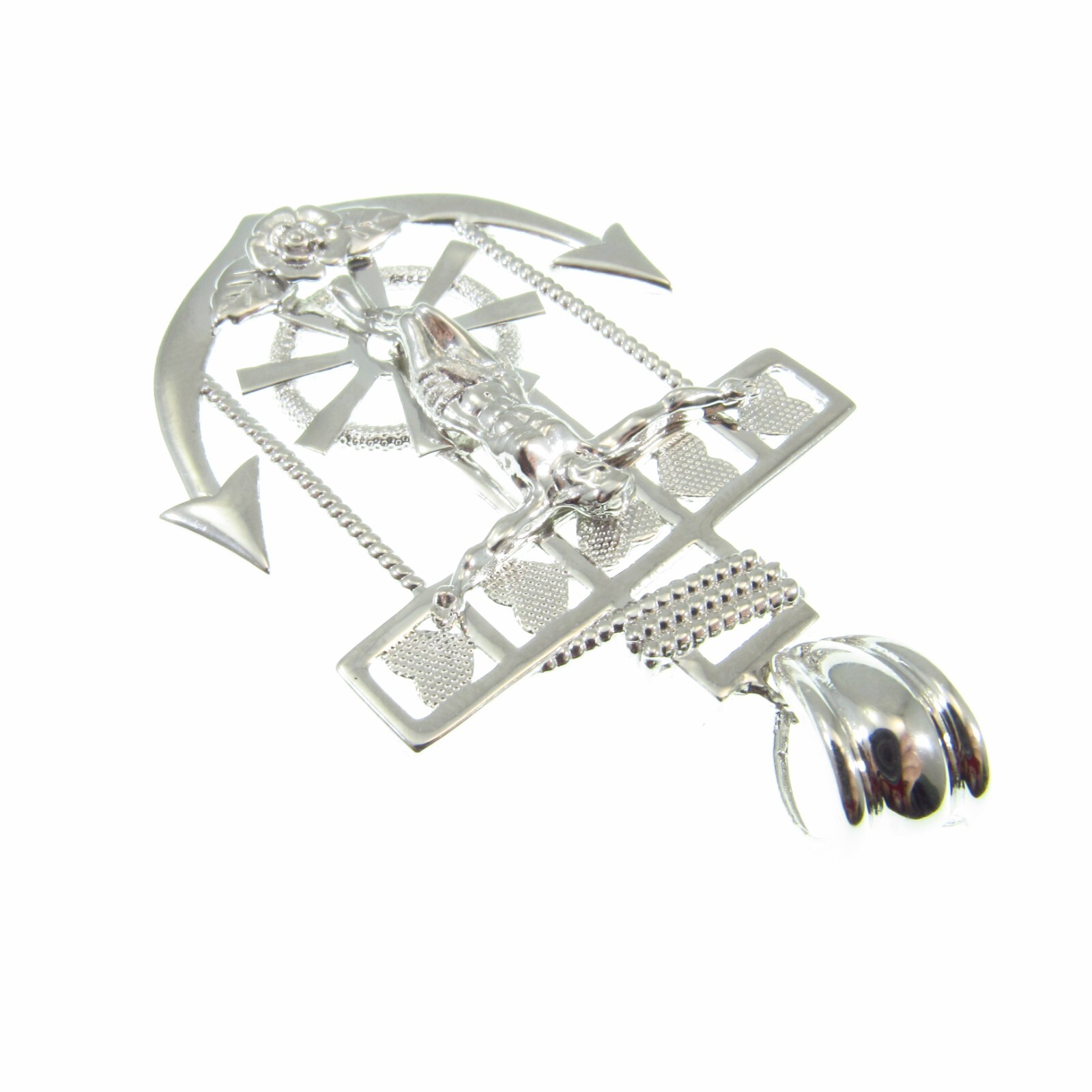 Men’s Solid 925 Sterling Silver Crucifix Anchor Pendant Hip Hop Jesus Jewelry