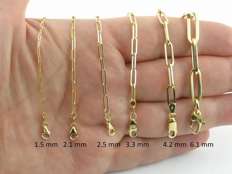 14k Yellow Gold Paperclip Chain Necklace 16″ 18″ 20″ 24″ – 1.5 mm – 6.1 mm