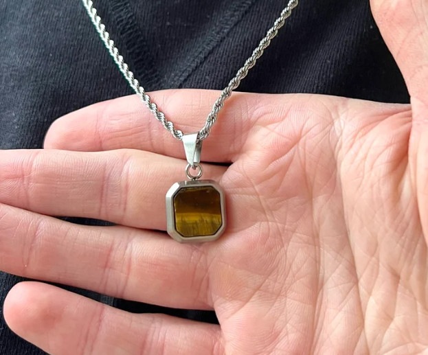 Men’s Tiger’s Eye Gemstone Pendant 925 Silver Handmade Tiger’s Eye Jewelry Gift