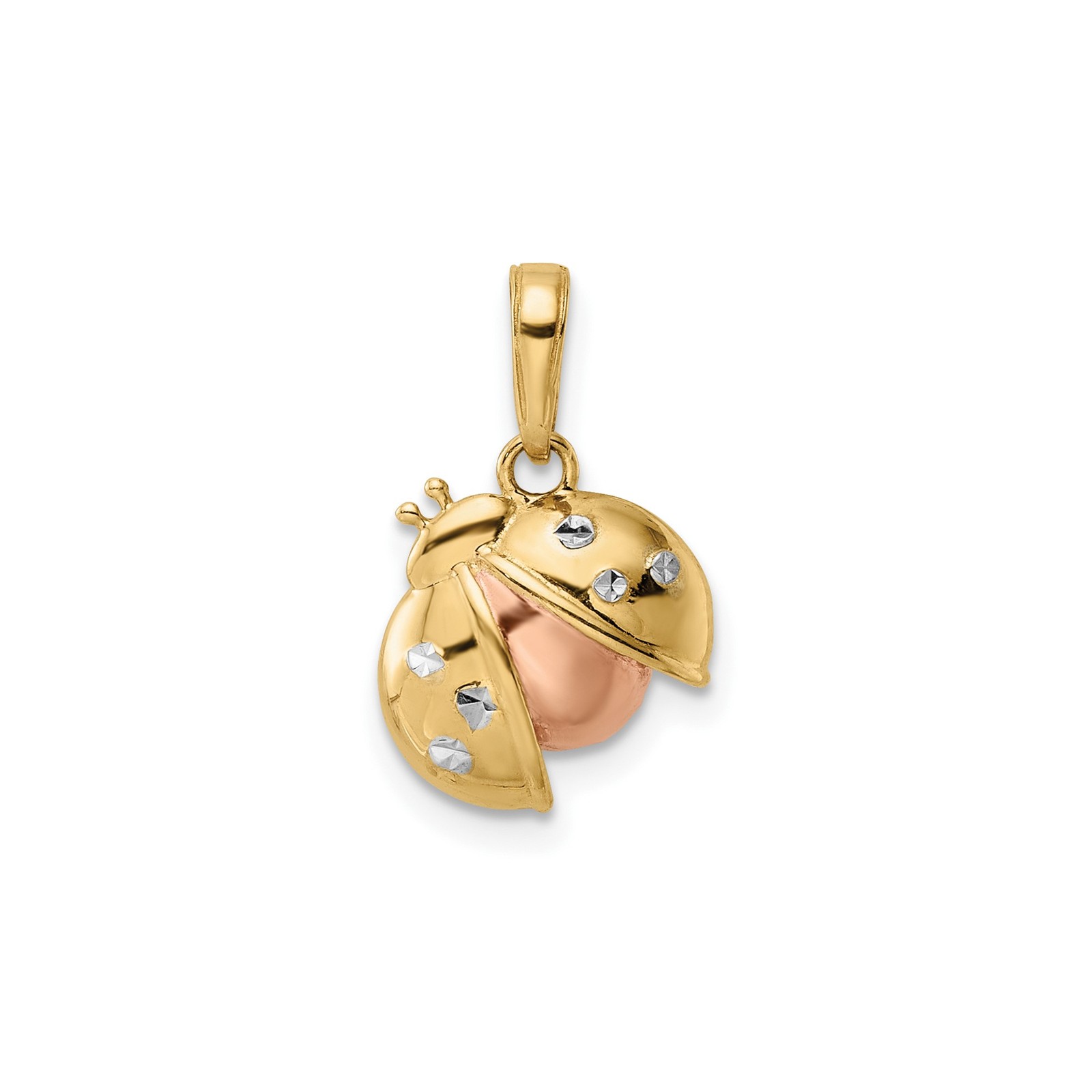 14k Multi-Tone Gold Solid Ladybug Pendant Diamond-Cut Insect Jewelry