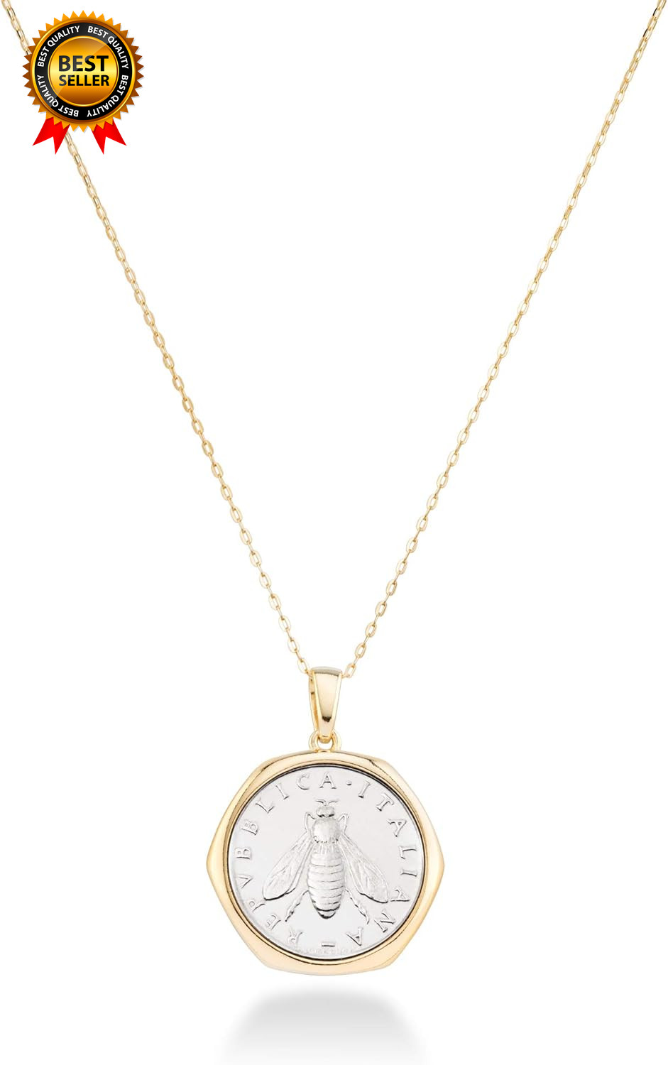 Italian 18K Gold over 925 Sterling Silver Genuine 2-Lira Bee Coin Medallion