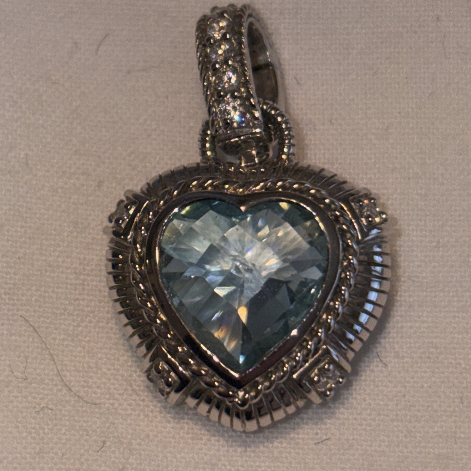 Judith Ripka Sterling Gemstone Heart Enhancer. Blue Topaz Very Good