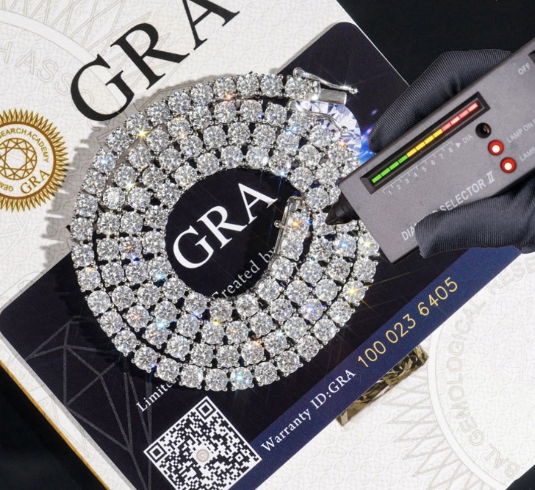 2 5mm Yellow Gold Round White Diamond Tennis Chain Necklaces. Lengths 20” & 22”