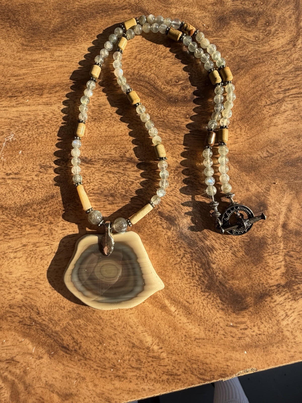 Vintage Southwest Sterling Silver Quartz Jasper Beaded Necklace With Pendant 925