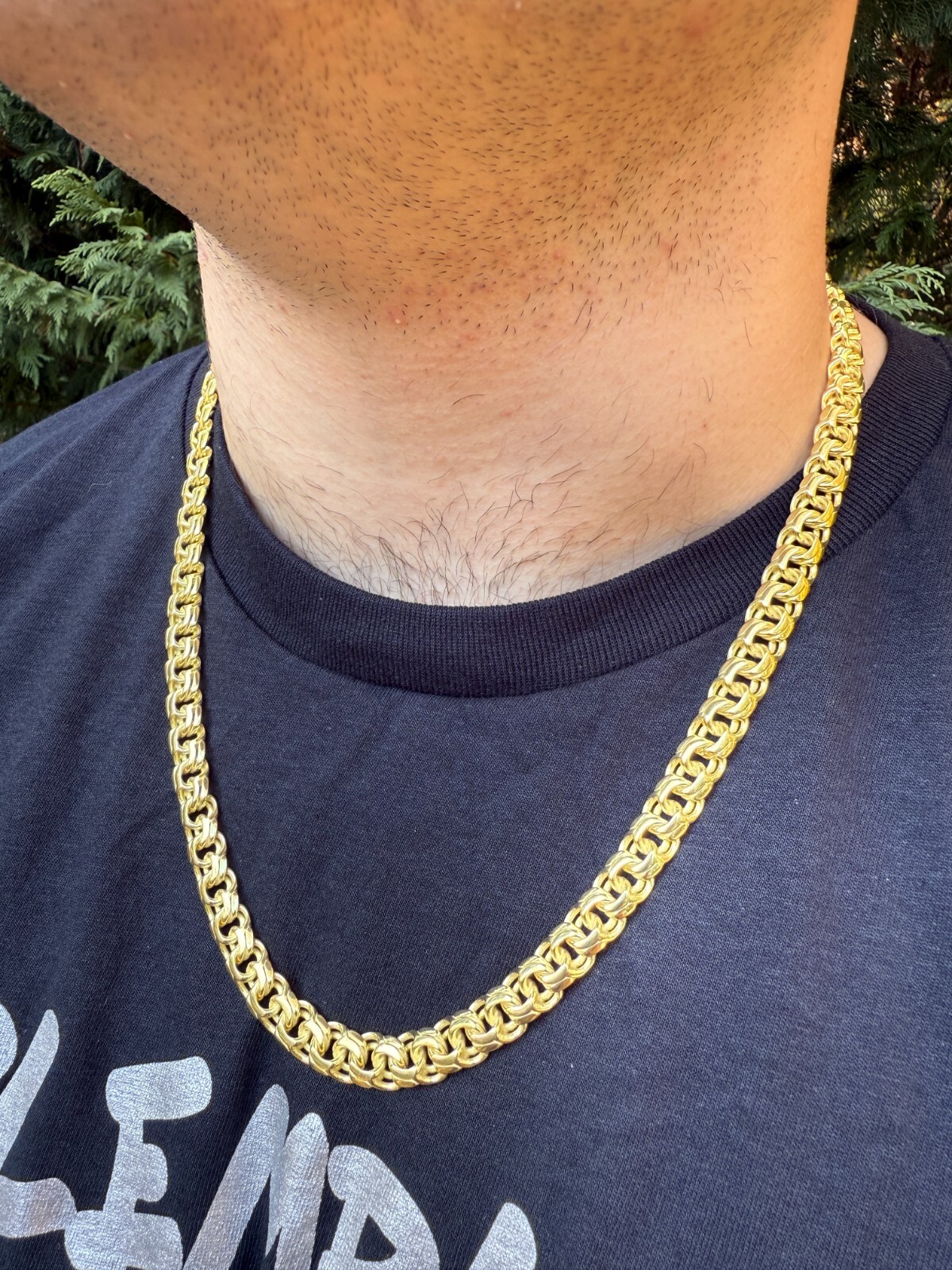 Handmade 9mm Bismark Garibaldi Chino Chain 14k Gold Over 925 Silver Necklace