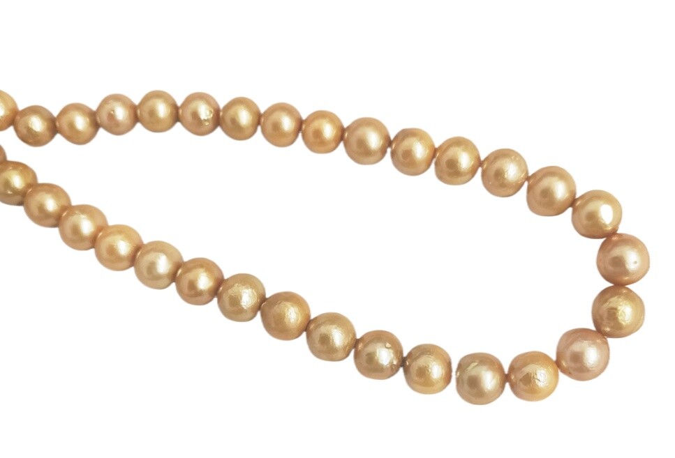 Charming 17″7-9mm South Sea Genuine Gold Near Round Pearl Necklace 36888