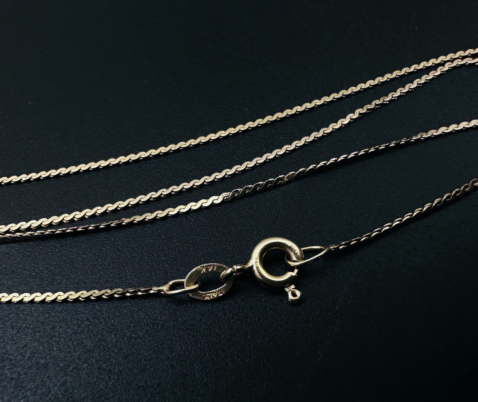 Solid 14K Yellow Gold Italian Serpentine Link Chain Necklace, 1mm, 15 1/4″, 1.5g