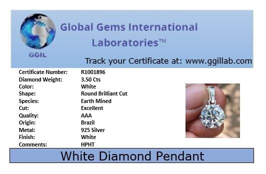 Gorgeous 3.50 Ct Certified White Diamond Pendant ! FREE Diamond studs!