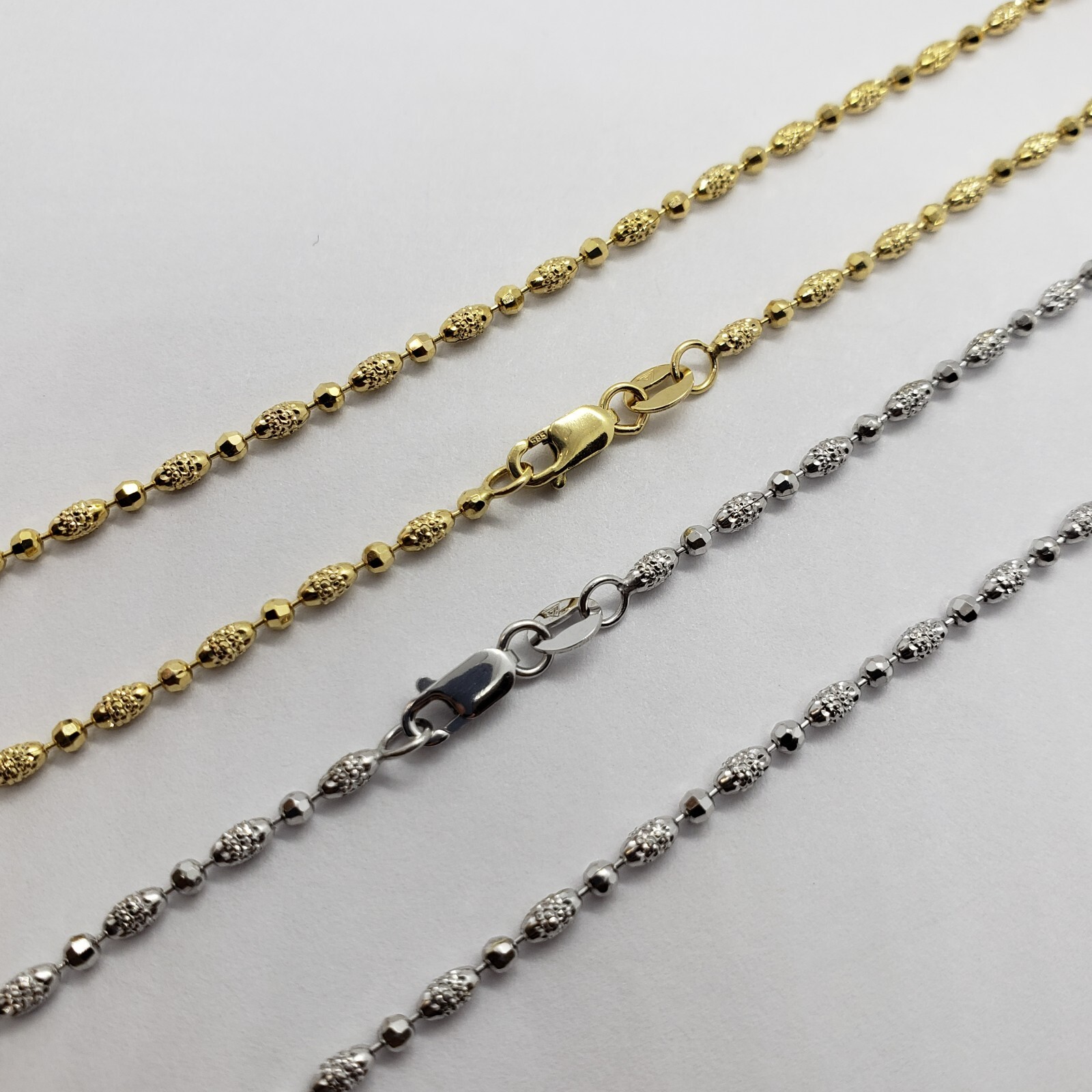 14k Solid Yellow White Gold D/C Bead Chain Necklace Men Women 2mm / 16″ ~ 24″