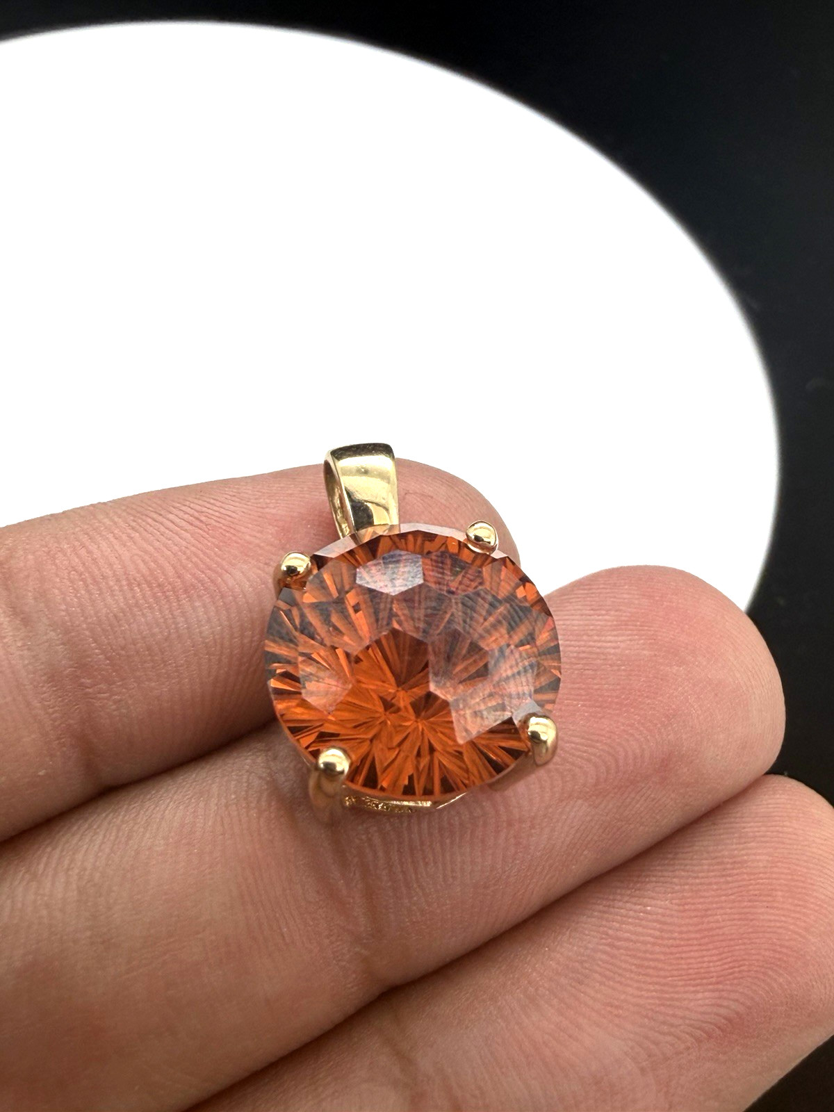 Vintage Gold Plate Over 925 Sterling Silver Large Orange Gemstone Pendant