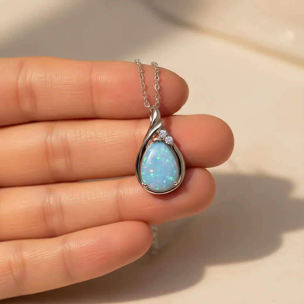 Lab Created Opal and moissanite Necklace 925 Silver Pendant With Chain Necklace