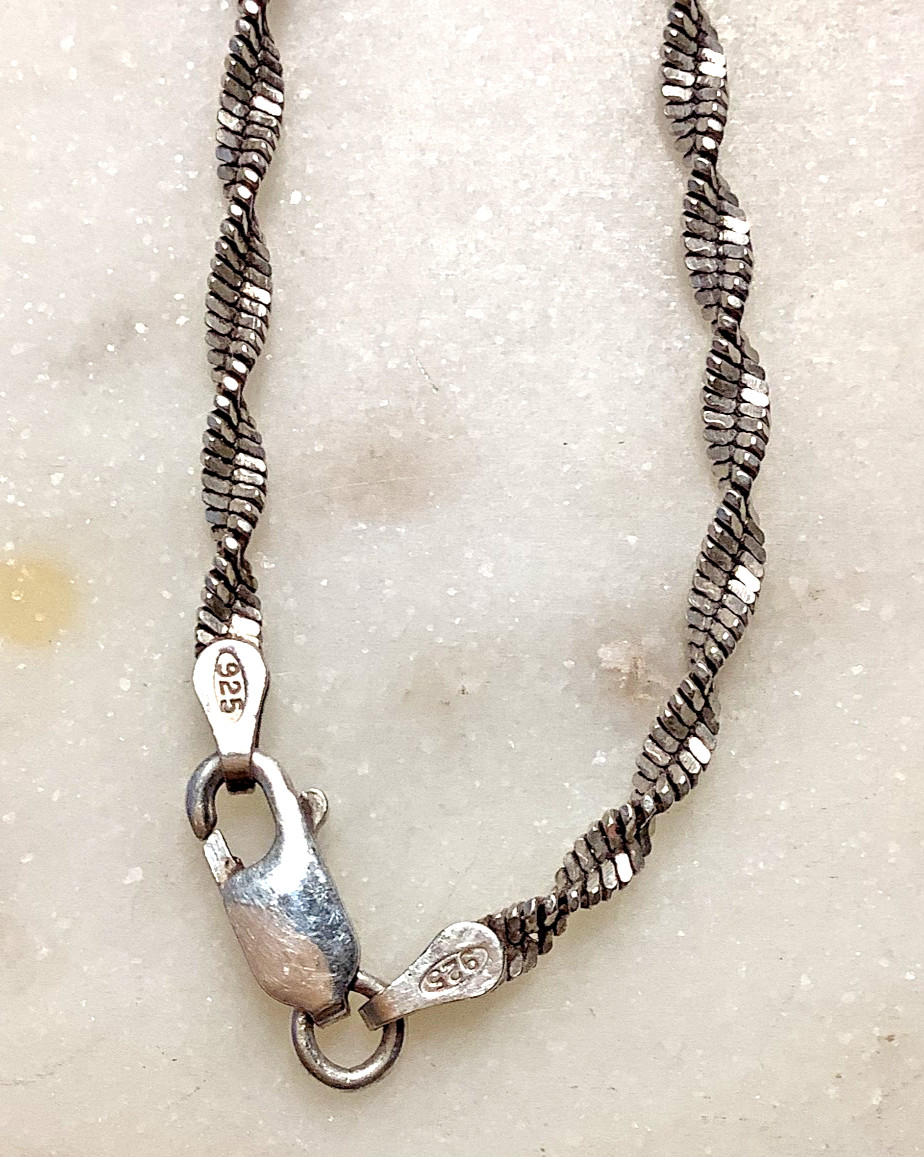 Sterling Necklace Chain 925 Silver Twisted Singapore Link 18″ Italy Signed