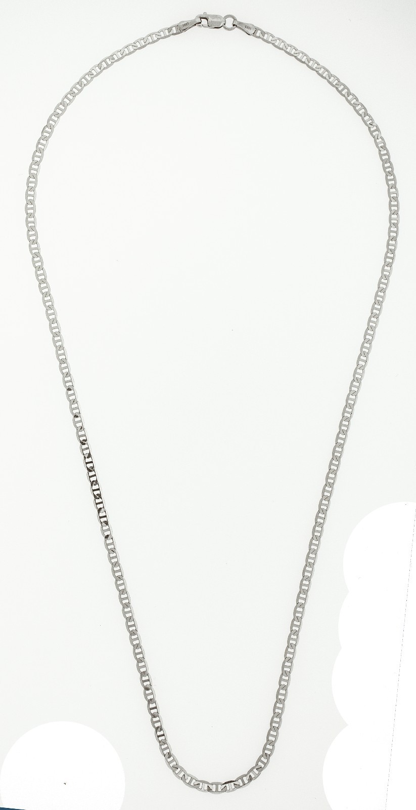 14k Solid White Gold Flat Marin Mariner Chain Necklace 2.8 mm Thick 16″ To 24″