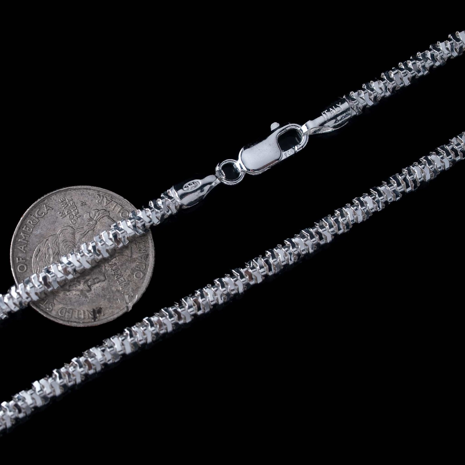 4MM Diamond Cut Sparkle Ice Rock Chain Real 925 Sterling Silver Necklace ITALY