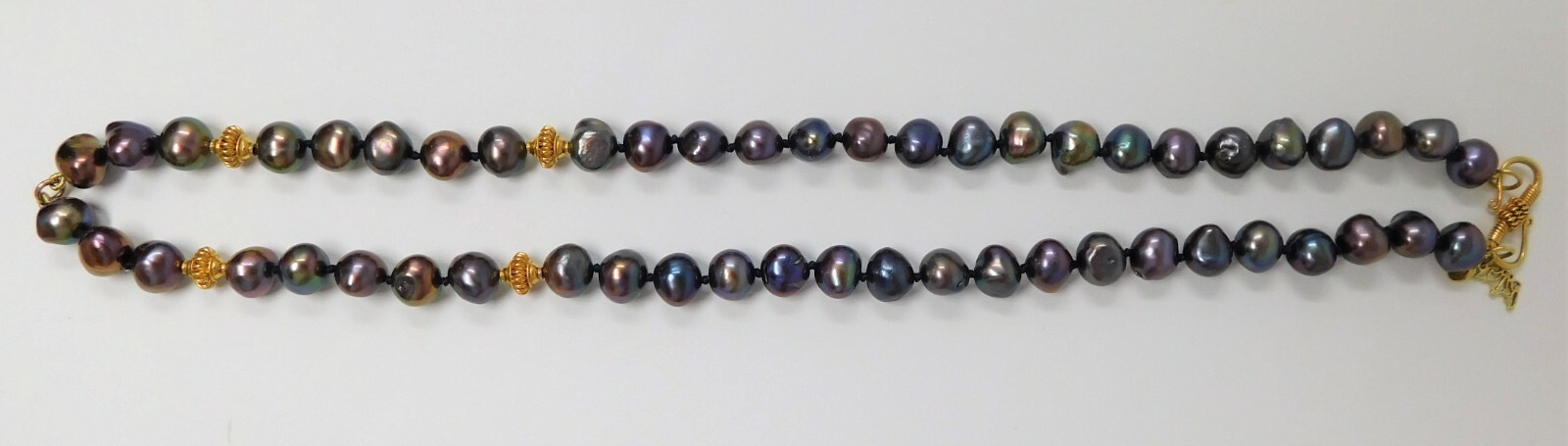Strand of Mix Color Baroque Pearls + 18 kt Gold Beads & Hook Necklace 20″ B2400