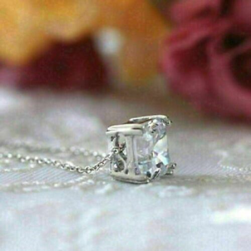 2 Ct Asscher Cut Lab Created Diamond Solitaire Pendant 14k White Gold Finish