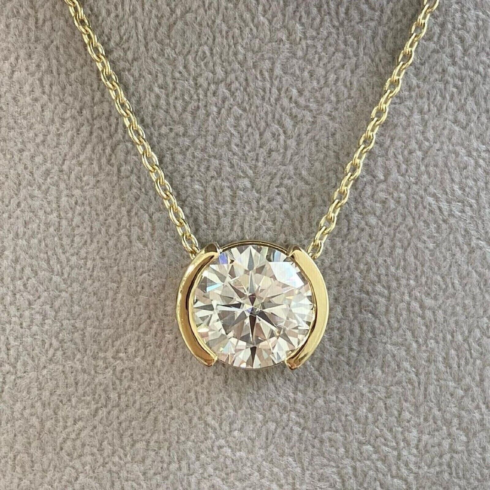 2 Ct Round Lab Created Diamond Solitaire Pendant 14K Yellow Gold Plated Chain