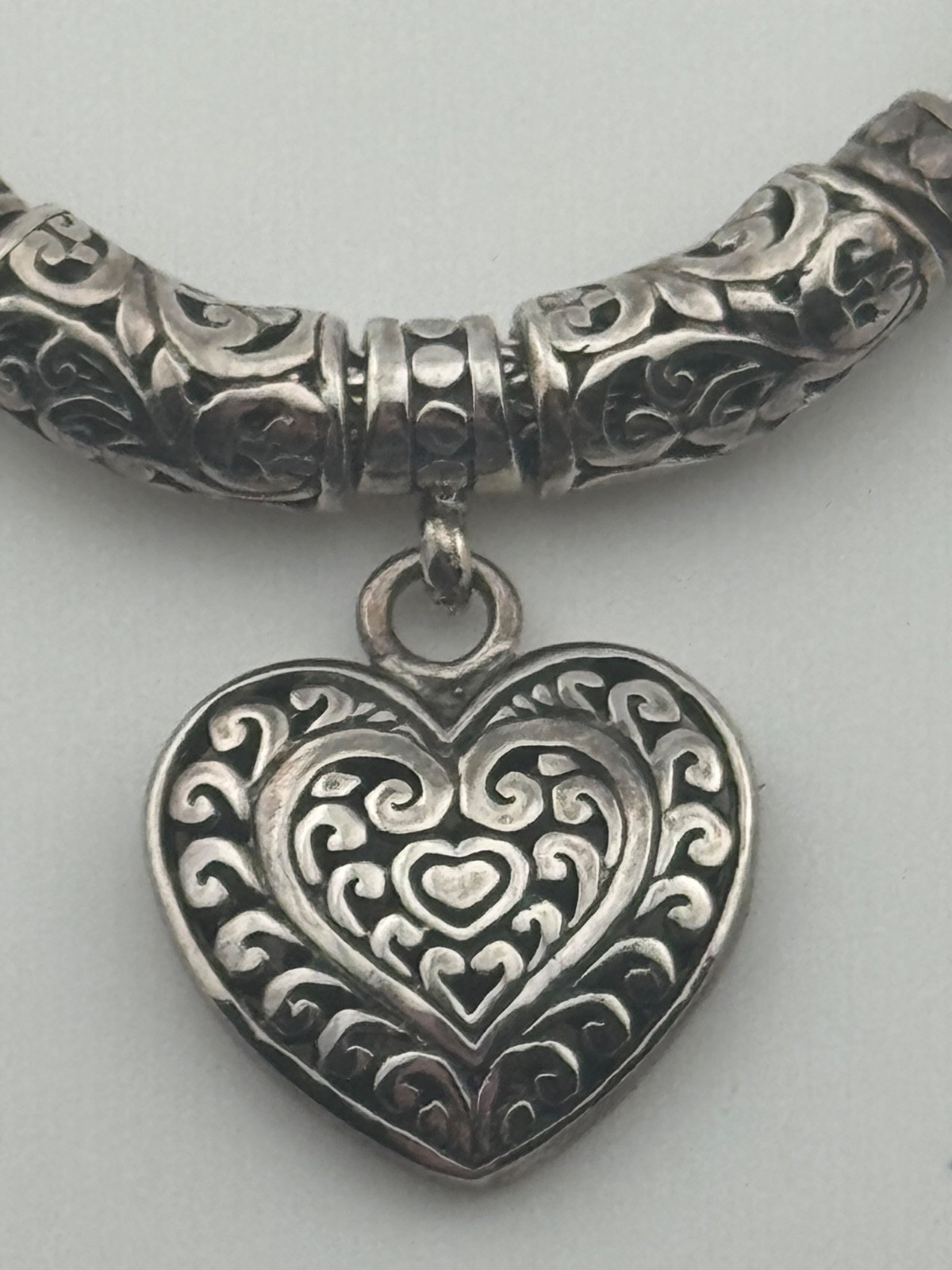 Sterling Silver Heart Necklace Toggle Clasp Signed ATI ID