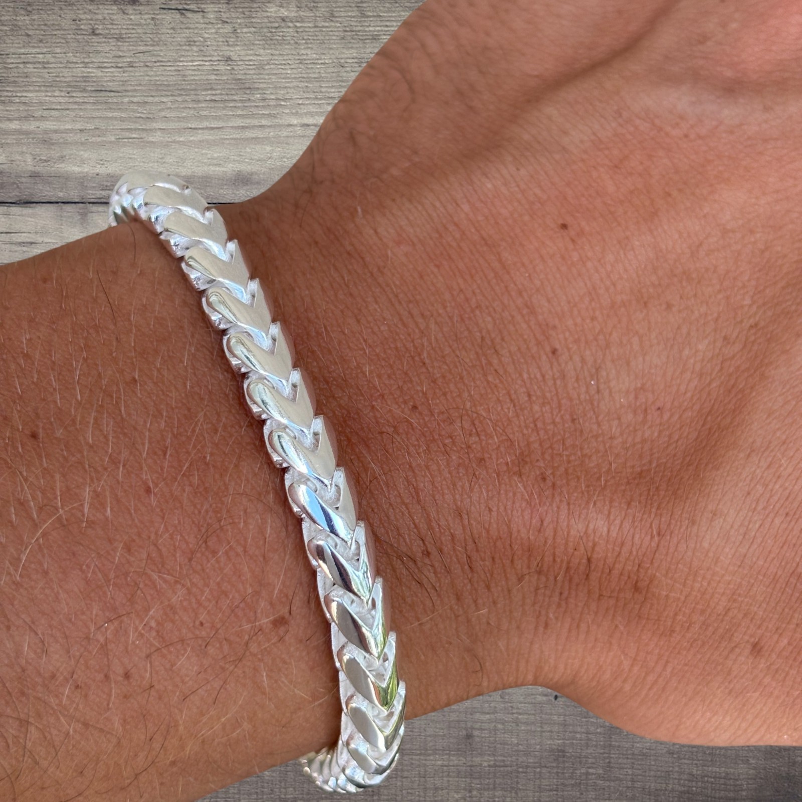 6mm Rounded Franco Link Bracelet – Real Solid 925 Sterling Silver MADE IN ITALY