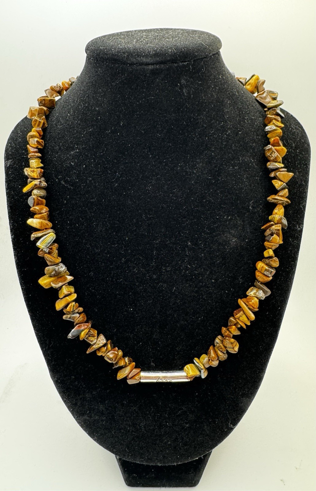 Marsala Manufacturing Tiger’s Eye Beaded Sterling Silver 925 Hope Necklace 16″